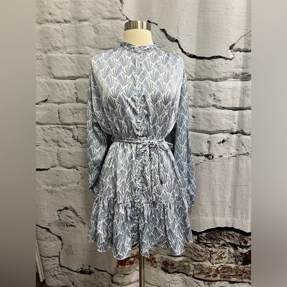 Anthropologie Bishop + Young Boho Tiered Button Down Dress with Belt Long Sleeve - Picture 4 of 8